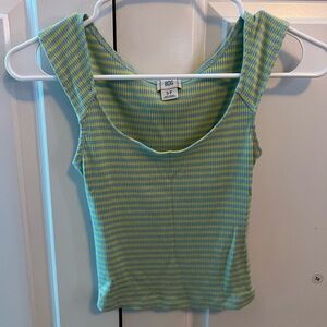 blue and green striped tank top